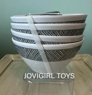 JUEGO DE 4 ENSALADERAS SOPA HELADO MELAMINA NAUTICA BLANCO Y GRIS NUEVO Foto 1 de 4