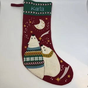 The Company Store Weihnachtsstrumpf Eisbär Wolle bestickt Name Karla - Bild 1 von 11