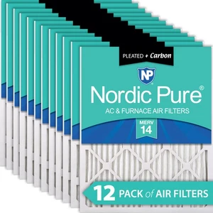 20x20x1 (19_1/2x19_1/2) Pleated Air Filters MERV 14 Plus Carbon 12 Pack - Picture 1 of 7