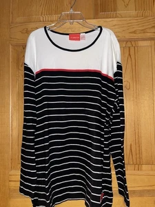 Liz Claiborne Liz & Co Womens Knit Shirt Black w/ Ivory sz L long sleeve soft - Picture 1 of 4