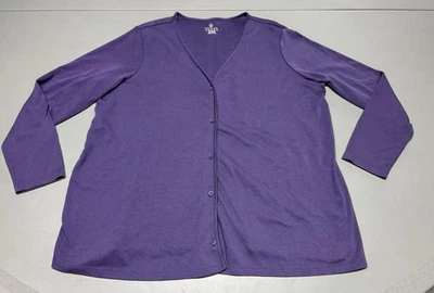 LANDS' END XL Purple V-Neck Button-Up Long Sleeve Cardigan Sweatshirt - Image 1 of 4
