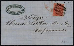 Chile 1867 Cubierta Santiago Valparaíso Colón Colón 5c En estado bastante bueno - sin envío a EE. UU. - Imagen 1 de 2