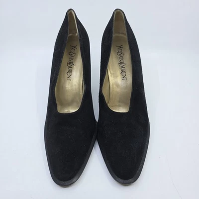 Zapatos de salón vintage años 80 YSL Yves Saint Laurent gamuza negra tacón bloque 7,5 Foto 1 de 4