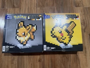 MEGA BLOKS Building Blocks Pixel Art Pokemon Pikachu Eevee New Lot Set Of 2 - Picture 1 of 2