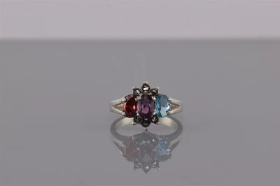 Anel oval de prata esterlina azul roxo e vermelho zircônia cúbica 925 tamanho: 6 - Imagem 1 de 4