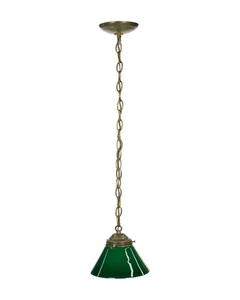 Rewired Green Glass Shade Brass Chain Pendant Light - Picture 1 of 11