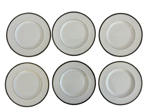 6 x Minton Fine Bone China Saturn Black Salad Plates 8" Diameter Set Charity - Picture 1 of 18