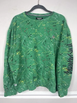 Trukfit Sudadera con Capucha Para Hombre 3 X Verde Pintura Salpicaduras Sudadera Pull Over Y2K Hip Hop Foto 1 de 4