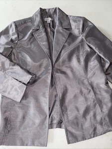 Susan Graver Medium Gray Silver Blazer 3/4 Sleeve Hook Eye Close Lined EUC - Picture 1 of 5
