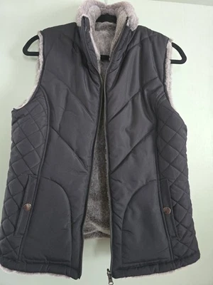 Chaleco reversible Valerie Stevens negro gris acolchado para mujer talla M forro de piel sintética Foto 1 de 4