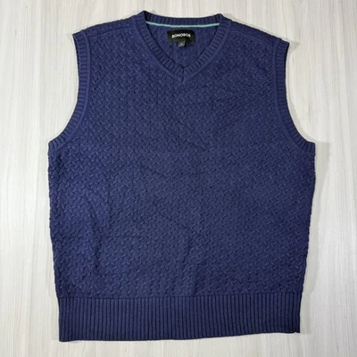 Colete Suéter Bonobos Masculino Médio Azul Decote V Malha Texturizada Mistura de Algodão com nervuras - Imagem 1 de 4