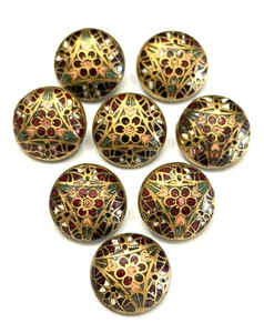 Vintage Set of 8 Flower Design Enamel Buttons - 9/16" (Y10) - Picture 1 of 8