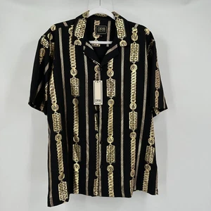 DRLL Social Club Men Size L Shirt Black Gold Chain Lion Print Baroque Streetwear - Picture 1 of 9