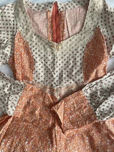 Vintage Prairie Dress ~ Handmade Cotton Tiered Dress with lace & apricot ribbons - Picture 1 of 15