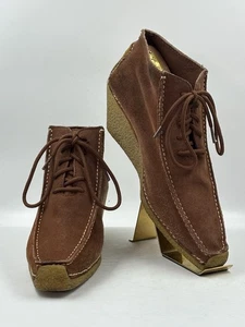 First Sight Vintage Botines Cuña Puntera Cuadrada Marrón Gamuza Con Cordones Talla 9 M - Imagen 1 de 15