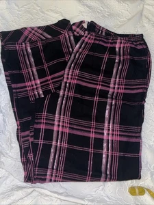 Victoria’s Secret XL Plus PJ Pants Black/pink Metallic Plaid Long 33”Inseam Tall - Picture 1 of 11