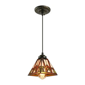 Stained Glass Geometric Hanging Ceiling Lamp Mission Style Pendant Light - Picture 1 of 8
