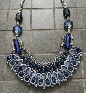 Leslie Danzis Silver Tone Blue Stones Ribbon Necklace - Picture 1 of 11