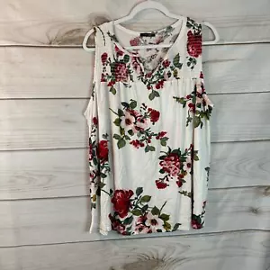 Papermoon weiß Blumenmuster V-Ausschnitt gesmockte ärmellose Bluse Größe 3X - Bild 1 von 5
