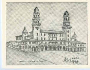 11" Print 1983 Terminal Station Railroad Americana Atlanta GA signiert Mitchell - Bild 1 von 1
