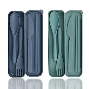 2 Sets Plastic Reusable Utensils Set with Case Travel Chopsticks Fork Spoon K... - Picture 1 of 12