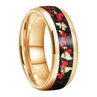6/8MM Gold Color Dome Tungsten Carbide Ring with Red & Gold Foil Inlay Ring Band - Image 1 of 4