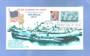 USS PELIAS AS-14 Submarine Tender: Pearl Harbor 1941 Ships Photo Flag FDay # 935 - Picture 1 of 1