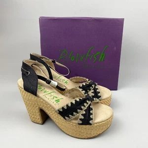 Nuovi sandali con tacco Blowfish Girly UK 7 EU 40 nero street denim tessuto tacco blu - Foto 1 di 10
