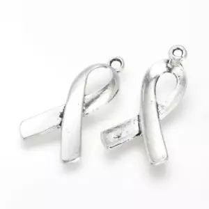 6 Cancer Awareness Charms Ribbon Pendants Antiqued Silver Tone Fundraising - Picture 1 of 1