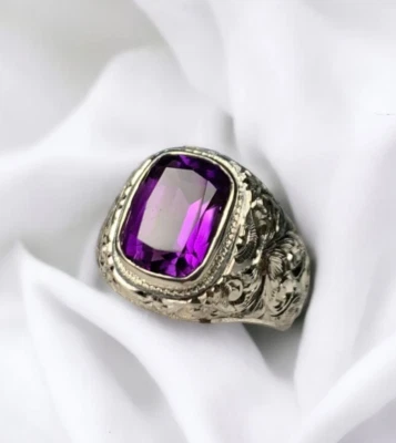 Anillo decorativo de amatista para hombres y mujeres de plata 925 banda de amatista natural piedra de nacimiento de febrero Foto 1 de 4