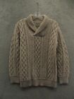 Vintage 90s Aran Sweater Wool Ireland Knit Long Sleeve Collared Beige Men Size S