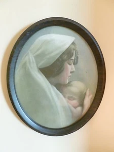 Antique Madona With Child Print in Metal Frame - Picture 1 of 6