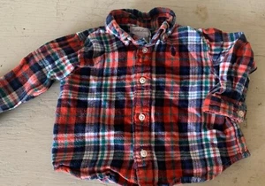 Polo Ralph Lauren Boys 6 Mo Plaid Soft Cotton Flannel L/S Button Up Shirt, EUC - Picture 1 of 4