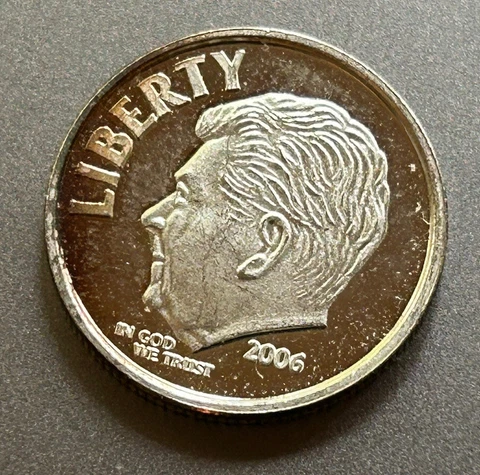 2006- Proof Roosevelt Dime 90% Silver. Presidential Round Cover
