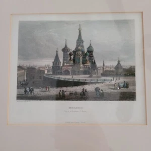Antique Moscow 1840's framed hand colored print great condition. - Picture 1 of 13