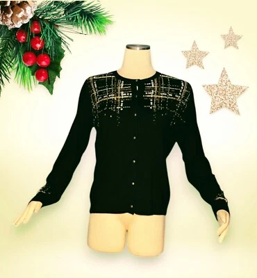 Cárdigan Suéter PENDLETON Negro Merino Mezcla LANA LENTEJUELAS Cuentas Para Mujer Pequeño Foto 1 de 4