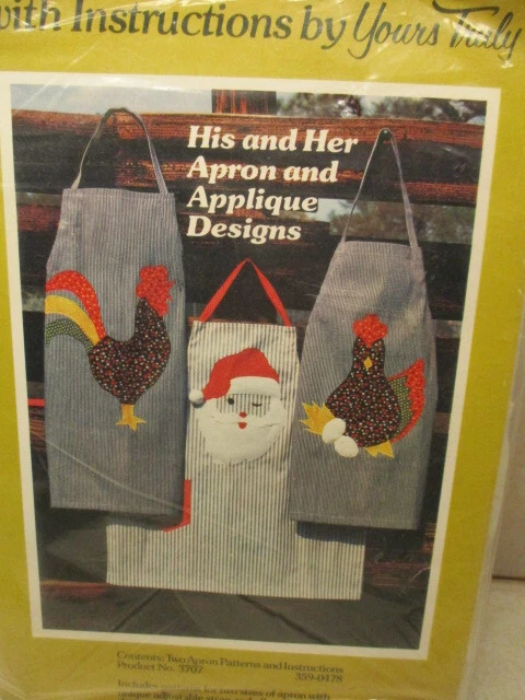 Vtg Yours Truly His & Her Aprons Pattern  w/Applique SANTA &ROOSTERS Uncut #3707 - Image 1 of 1