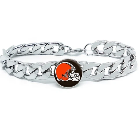 Cleveland Browns Silver Mens Curb Link Chain Bracelet Football Gift D4 Cover