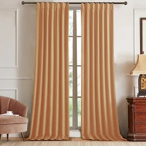 Thick Linen Blend Pinch Pleated Blackout Curtains for Bedroom - 2 Pages Black Ou - Picture 1 of 8
