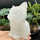 320g Natural white quartz cat Quartz Crystal Skull Carved Figurines Reiki