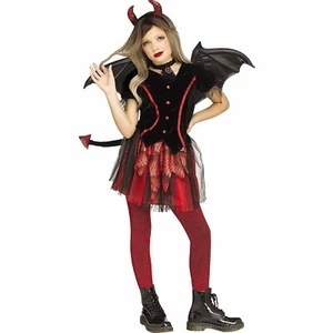 Girls Black & Red Dress Devil Costume with Wings - Large 12-14 - Morris Costumes - Picture 1 of 1