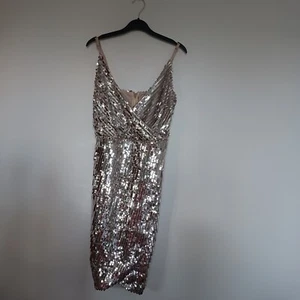 Silver Sequin Pink Boutique Size 8 Strappy Mock-wrap Cocktail Dress - Picture 1 of 7