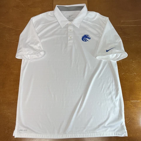 Boise State Broncos Shirt Mens Large White Short Sleeve Dri-Fit Polo Golf Cover