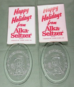 2 SPEEDY ALKA SELTZER 1989 LUCITE HAPPY HOLIDAYS CHRISTMAS ORNAMENT MINT n PKG - Picture 1 of 5