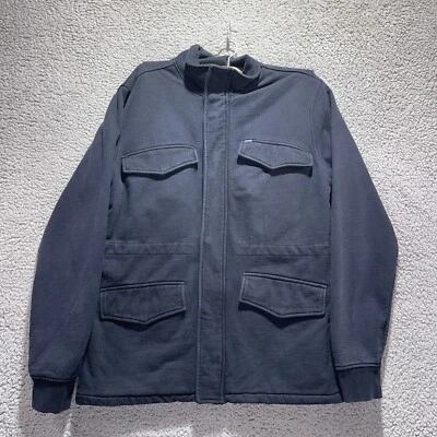 Chaqueta Hurley Talla Grande Negra 100% Algodón Botón Completo Cremallera Frontal Abrigo Utilitario Foto 1 de 4