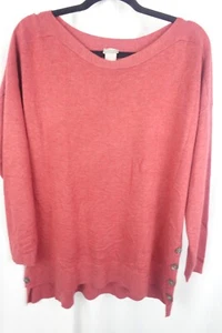 Chico’s Gr. 1 roter Langarm Strick Pullover Tunika Knopf seitlicher Saum - Bild 1 von 9