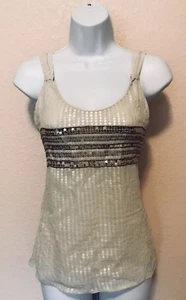 White House Black Market Beige Gold Beaded Sequin Front Sleeveless Top Size XS - Picture 1 of 5