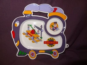Train Plate Childs Meal Railroad Time Purple Engineer Plastic Oneida 1994  - Picture 1 of 11