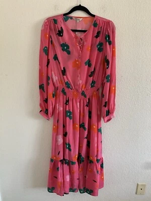 Maxi Vestido Tucker Juliette Rosa Estampado Floral Amapolas Cintura Ajustada Seda Grande Foto 1 de 4