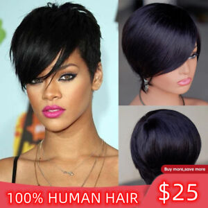 Pixie Cut Wigs 100% Human Hair Wig with Side Bangs for Women Short Remy Layered 